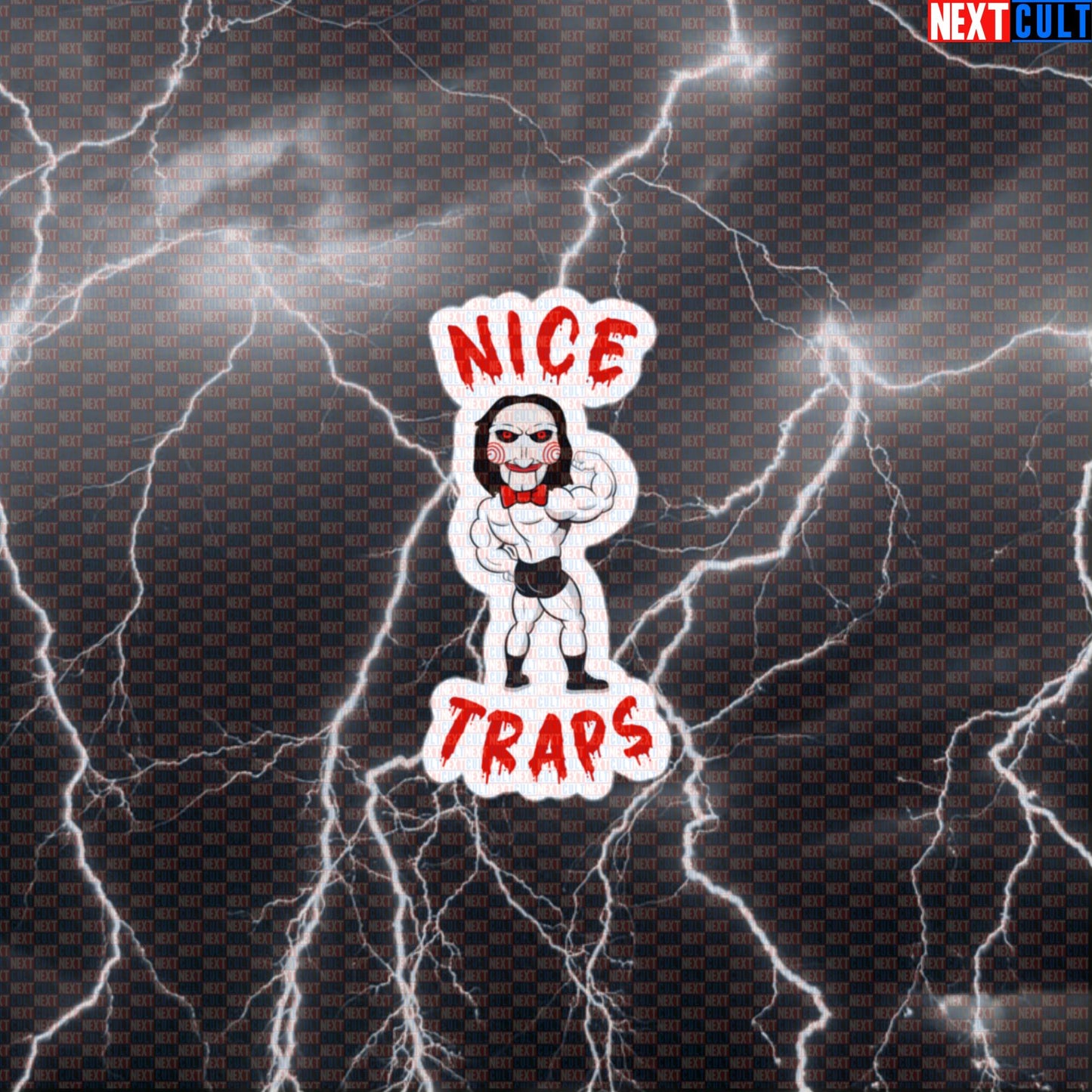 Nice Traps Big Back Funny Gym Sticker - Halloween Horror Jigsaw Meme Decal for Gym Gear Default Title Bodybuilding Films Fitness Gym Halloween Workout Next Cult Brand
