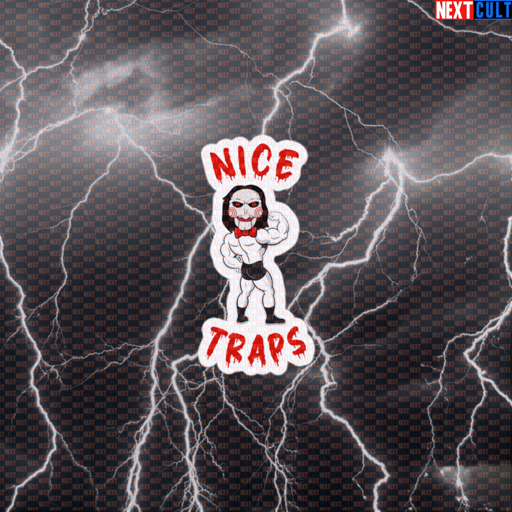 Nice Traps Big Back Funny Gym Sticker - Halloween Horror Jigsaw Meme Decal for Gym Gear Default Title Bodybuilding Films Fitness Gym Halloween Workout Next Cult Brand