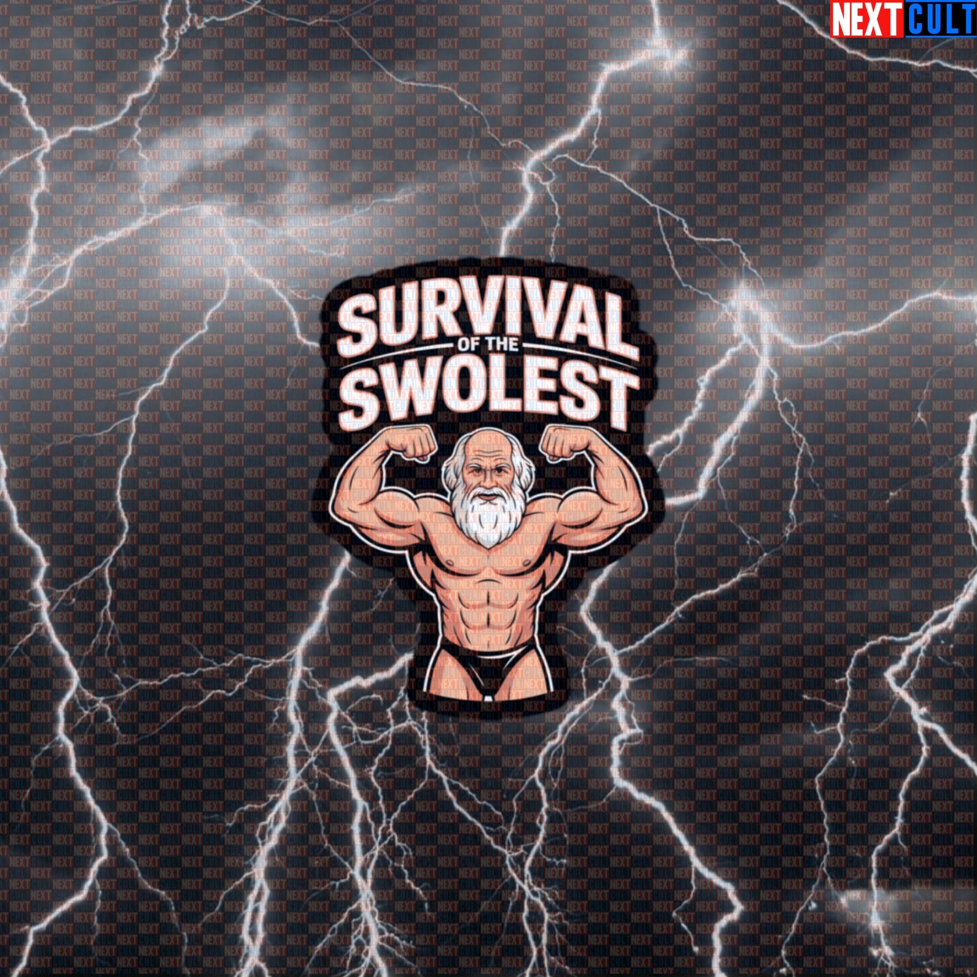Survival of the Swolest Funny Gym Sticker - Swole Darwin Evolution Meme Decal for Gym Gear Default Title Bodybuilding Books Fitness Gym Workout Next Cult Brand
