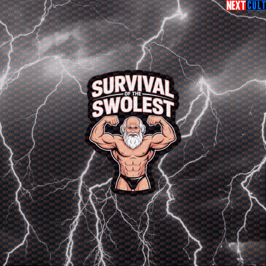 Survival of the Swolest Funny Gym Sticker - Swole Darwin Evolution Meme Decal for Gym Gear Default Title Bodybuilding Books Fitness Gym Workout Next Cult Brand