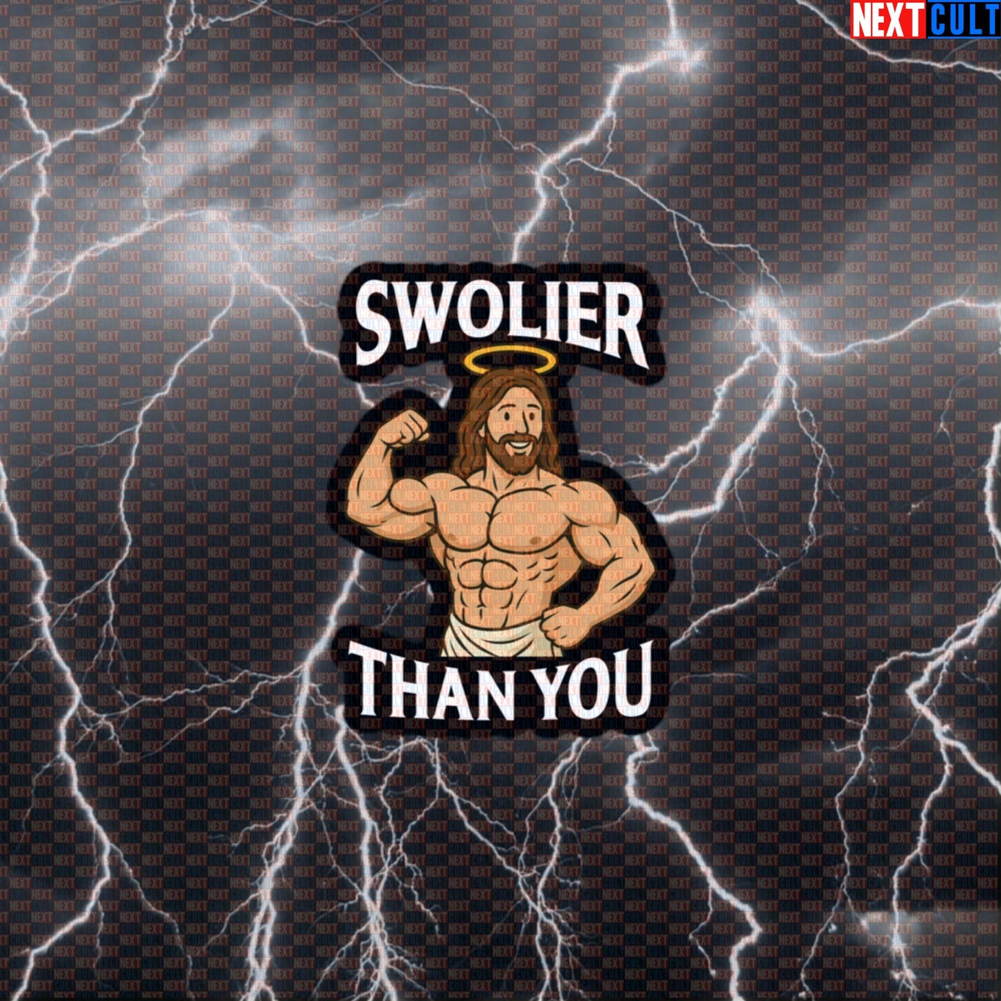 Swolier Than You Funny Gym Sticker | Swole Jesus Christ Workout Decal for Lifters Default Title Bodybuilding Easter Fitness Gym Jesus Workout Next Cult Brand