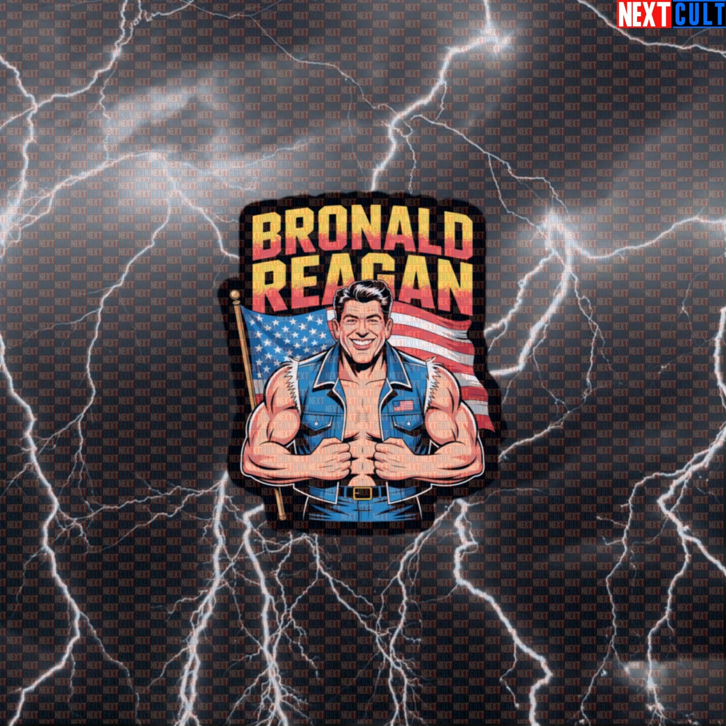Funny Patriotic Gym Sticker - Bronald Reagan USA Gains Meme Decal for Gym Gear Default Title Stickers 4th of July Bodybuilding Fitness Gym Workout Next Cult Brand