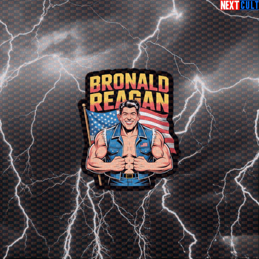 Funny Patriotic Gym Sticker - Bronald Reagan USA Gains Meme Decal for Gym Gear Default Title Stickers 4th of July Bodybuilding Fitness Gym Workout Next Cult Brand