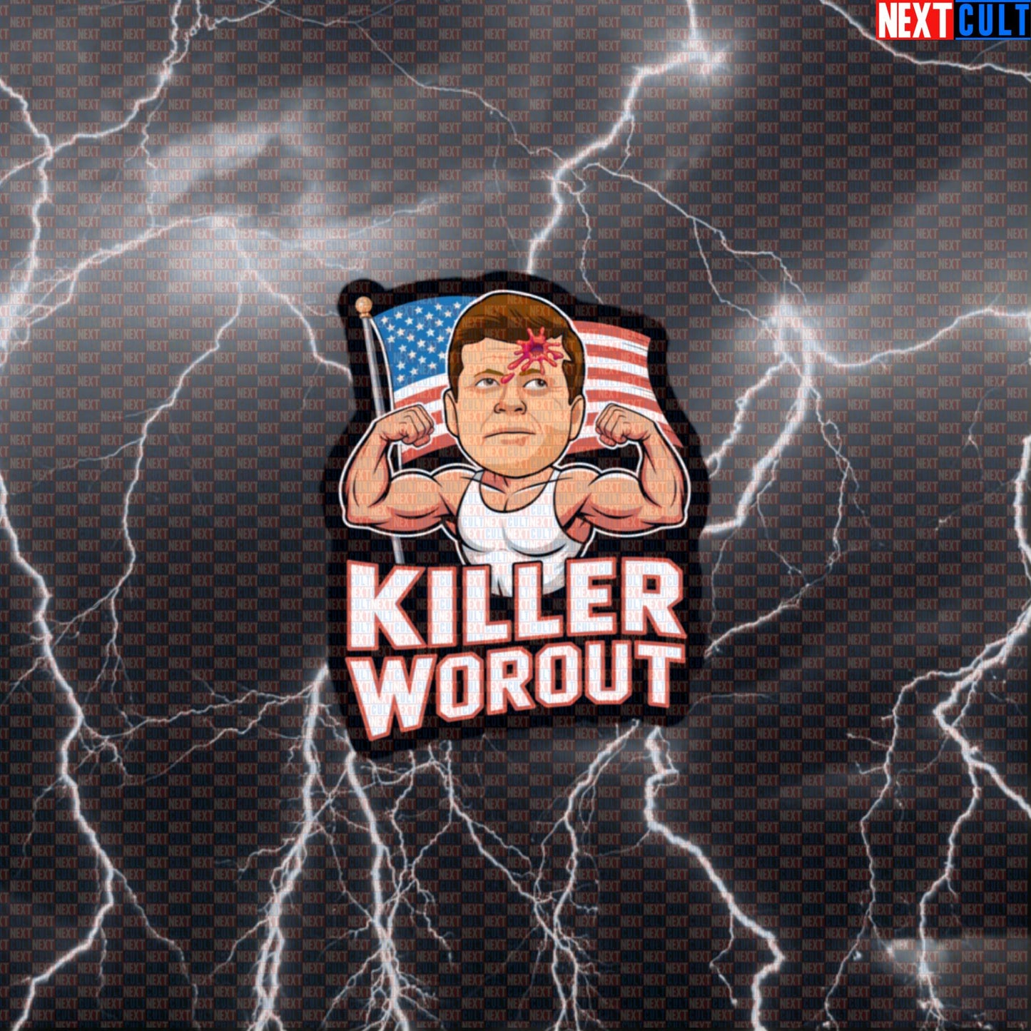 Funny Patriotic Gym Sticker - Killer Workout JFK Meme Decal for Water Bottles & Gym Gear Default Title 4th of July Bodybuilding Fitness Gym Halloween JFK Powerlifting Workout Next Cult Brand