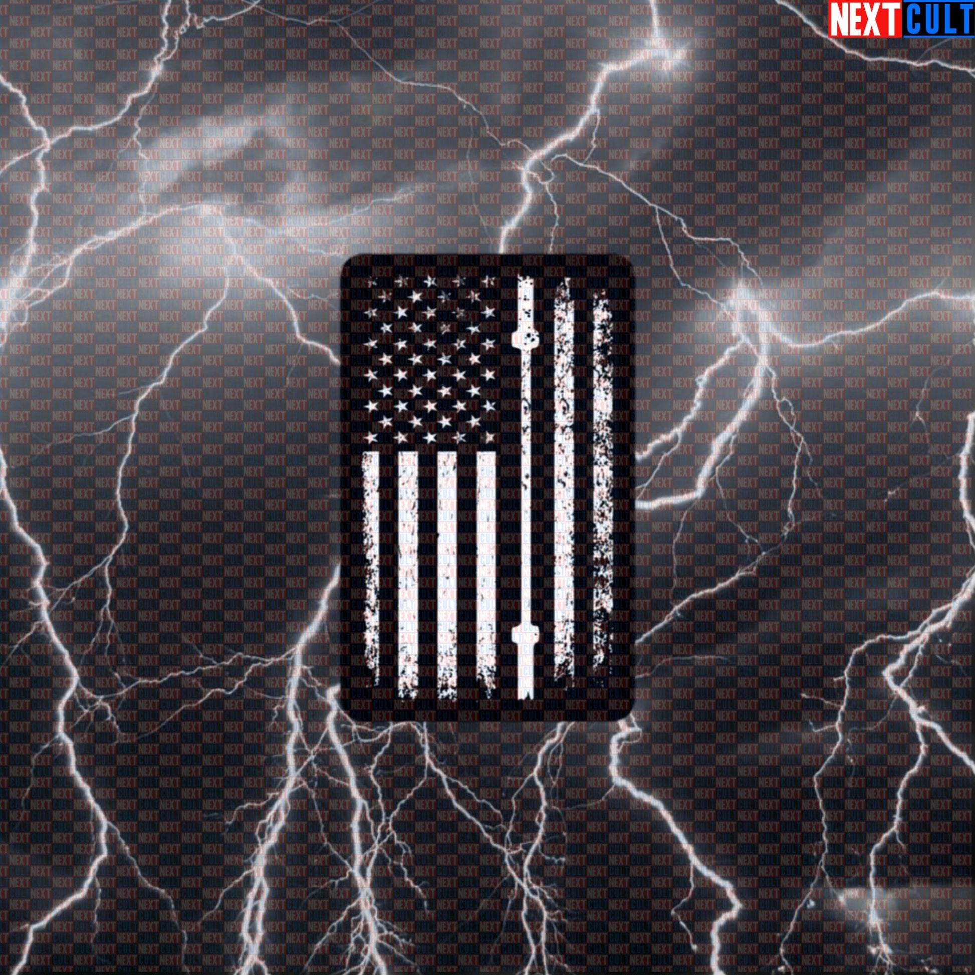 Barbell Flag USA Patriotic Gym Sticker | Funny Distressed Flag Decal For Lifters Default Title Stickers 4th of July Fitness Gym Powerlifting Workout Next Cult Brand