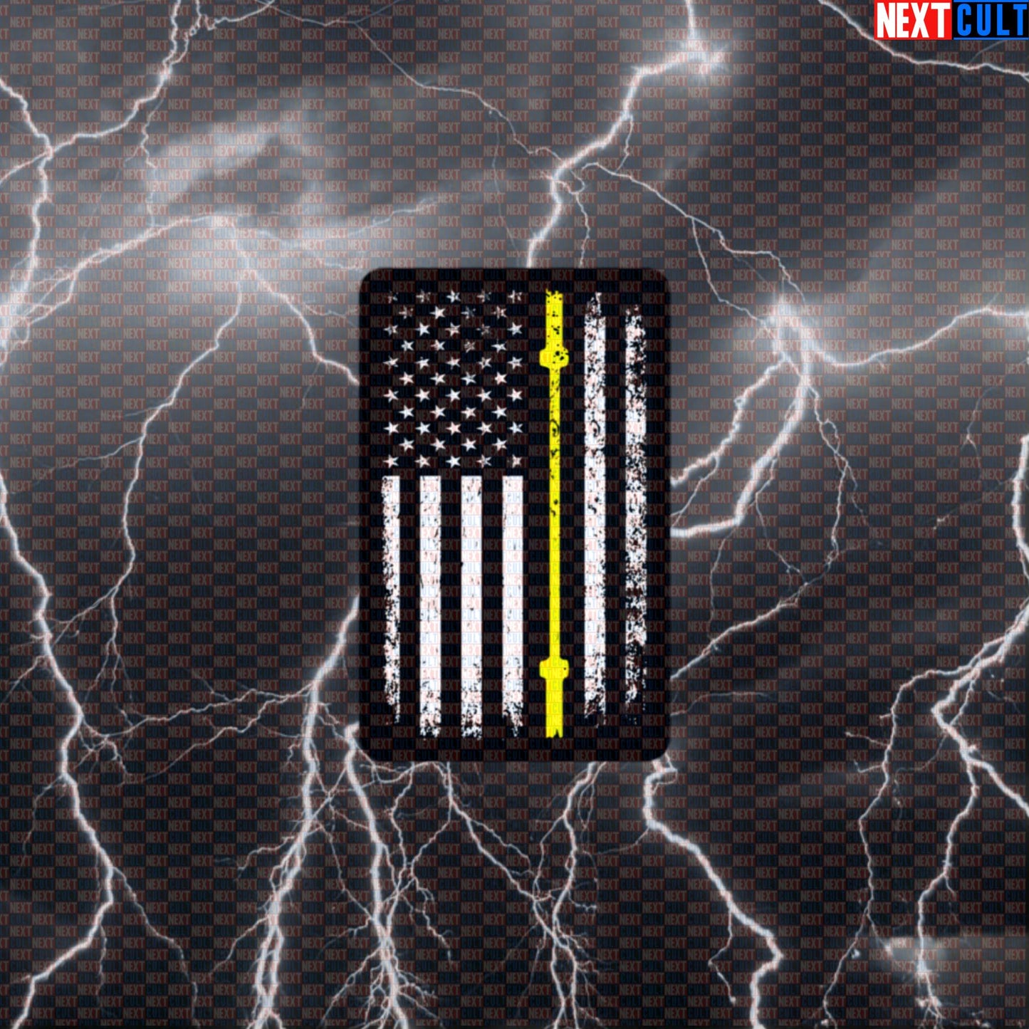 Thin Yellow Line Barbell Flag Decal | Patriotic Gym Sticker For Lifters Honoring Security Default Title Stickers 4th of July Fitness Gym Powerlifting Workout Next Cult Brand