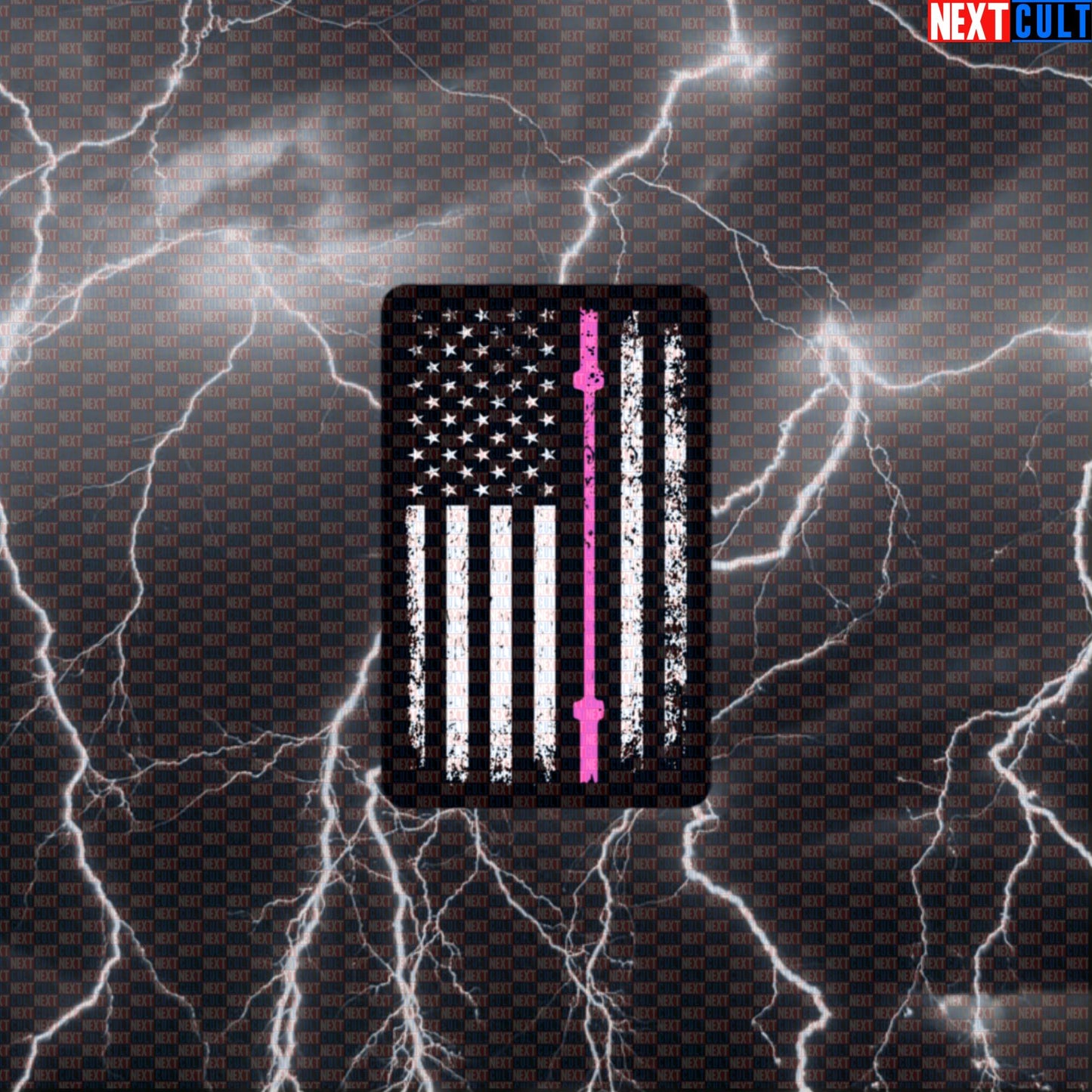 Thin Pink Line Barbell Flag Decal | Patriotic Gym Sticker for Breast Cancer Awareness & Survivors Default Title Stickers 4th of July Fitness Gym Powerlifting Workout Next Cult Brand