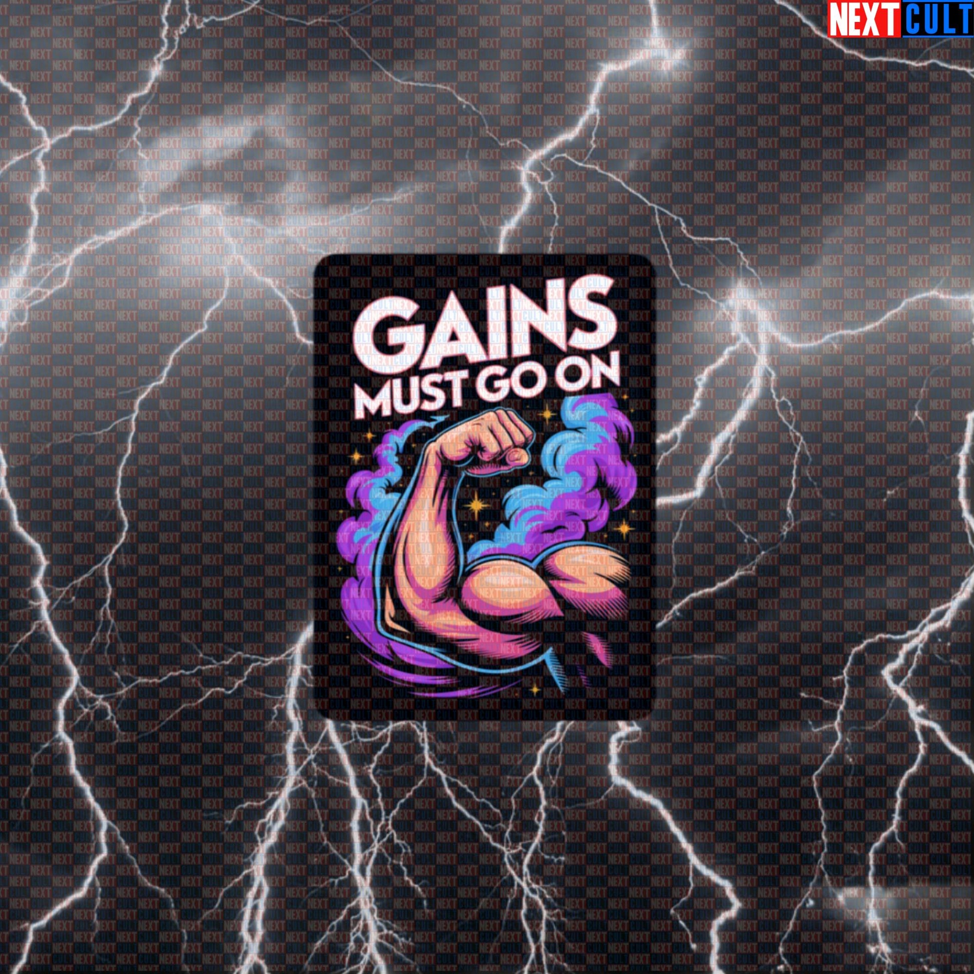 Gains Must Go On Funny Gym Sticker - Queen Rock Music Meme Decal for Water Bottles Default Title Stickers Bodybuilding Fitness Gym Queen Rock Music Workout Next Cult Brand