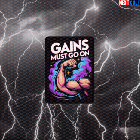 Gains Must Go On Funny Gym Sticker - Queen Rock Music Meme Decal for Water Bottles Default Title Stickers Bodybuilding Fitness Gym Queen Rock Music Workout Next Cult Brand