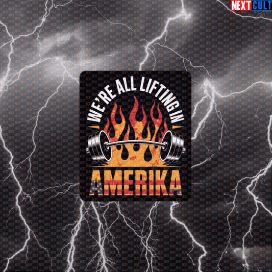 We're All Lifting In Amerika Funny Gym Sticker - Patriotic Rammstein Meme Decal Default Title Stickers 4th of July Bodybuilding Fitness Gym Powerlifting Rammstein Rock Music Workout Next Cult Brand