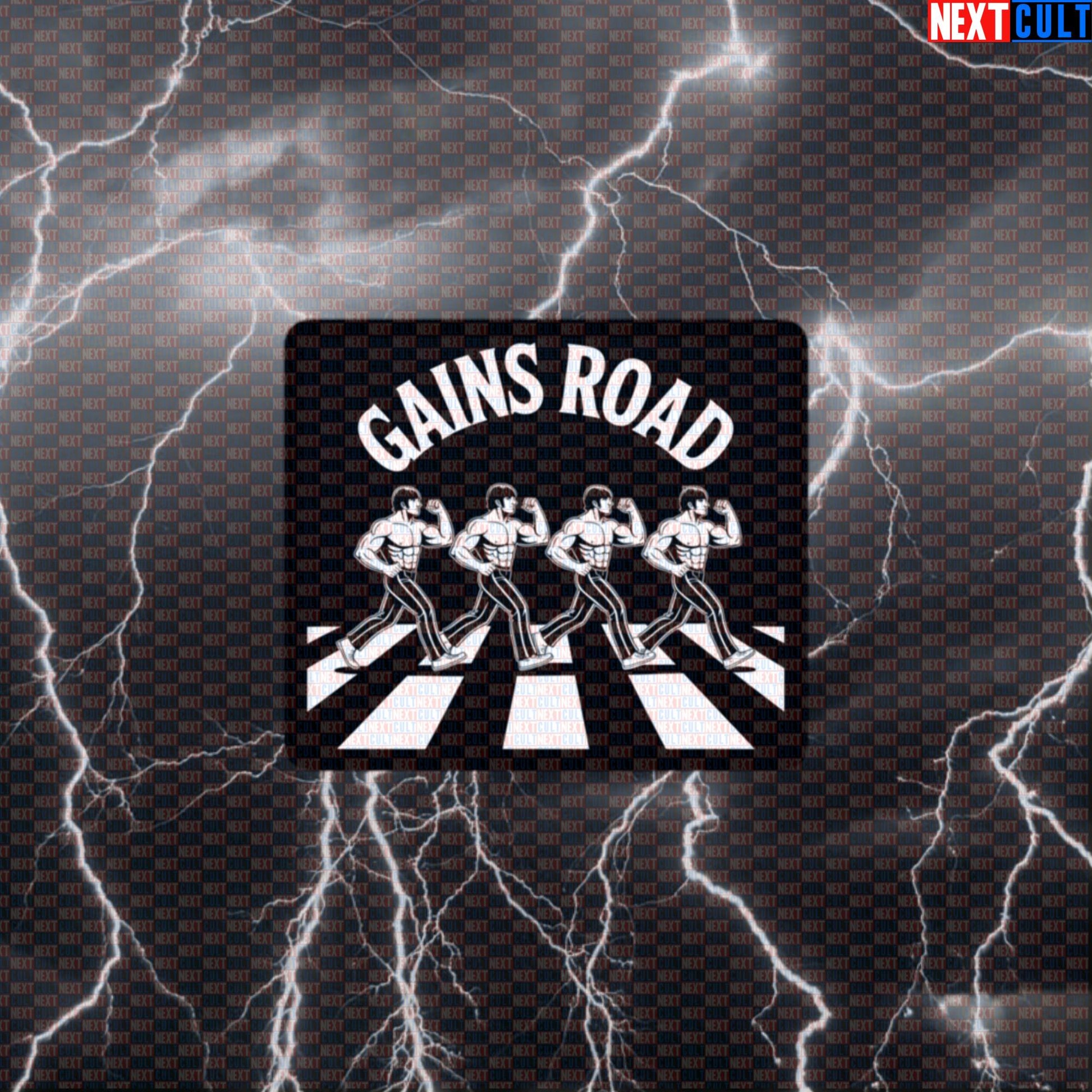 Gains Road Beatles Funny Gym Sticker - Abbey Road Parody Decal for Water Bottles & Gym Gear Default Title Stickers Next Cult Brand