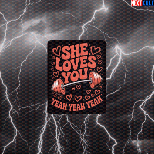 She Loves You Yeah Yeah Yeah Funny Gym Sticker - Beatles Gymbro Meme Decal for Water Bottles Default Title Stickers Bodybuilding Fitness Gym Powerlifting Rock Music The Beatles Valentine's Day Workout Next Cult Brand