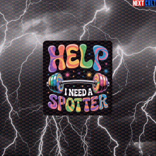 Help I Need a Spotter Funny Gym Sticker - Beatles Inspired Spotter Meme Decal for Gym Gear Default Title Stickers Bodybuilding Fitness Gym Powerlifting Rock Music The Beatles Workout Next Cult Brand