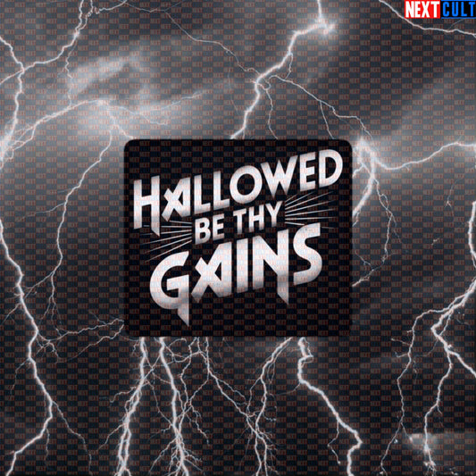 Hallowed Be Thy Gains Funny Gym Sticker Decal Workout Gym Sticker for Metalheads Fitness Enthusiasts and Lifters Default Title Stickers Bodybuilding Fitness Gym Iron Maiden Powerlifting Rock Music Workout Next Cult Brand