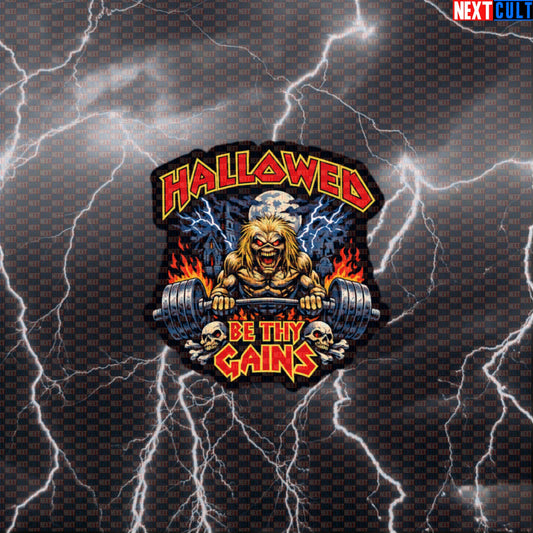 Hallowed Be Thy Gains Iron Maiden Heavy Metal Gym Sticker for Lifters, Bodybuilding, Powerlifting, Fitness & Meme Gymbros Default Title Stickers Fitness Gym Iron Maiden Powerlifting Rock Music Workout Next Cult Brand