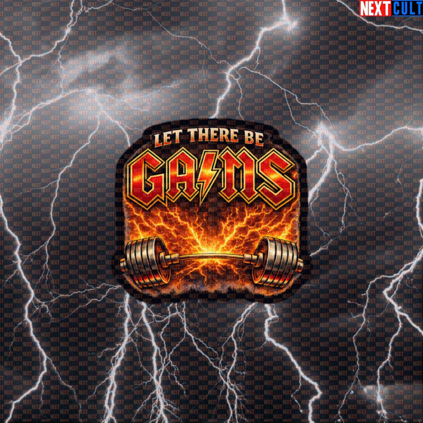 Let There Be Gains Funny Gym Sticker Let There Be Rock Parody AC/DC Heavy Metal Workout Decal Default Title Stickers Next Cult Brand