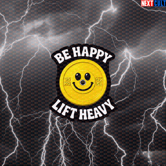 Be Happy Lift Heavy Funny Gym Sticker Happy Weights Emoji Weight Plate Decal Default Title Stickers Next Cult Brand