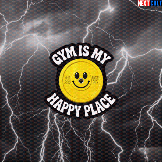Gym Is My Happy Place Funny Gym Sticker Happy Weights Emoji Weight Plate Decal Default Title Stickers Next Cult Brand