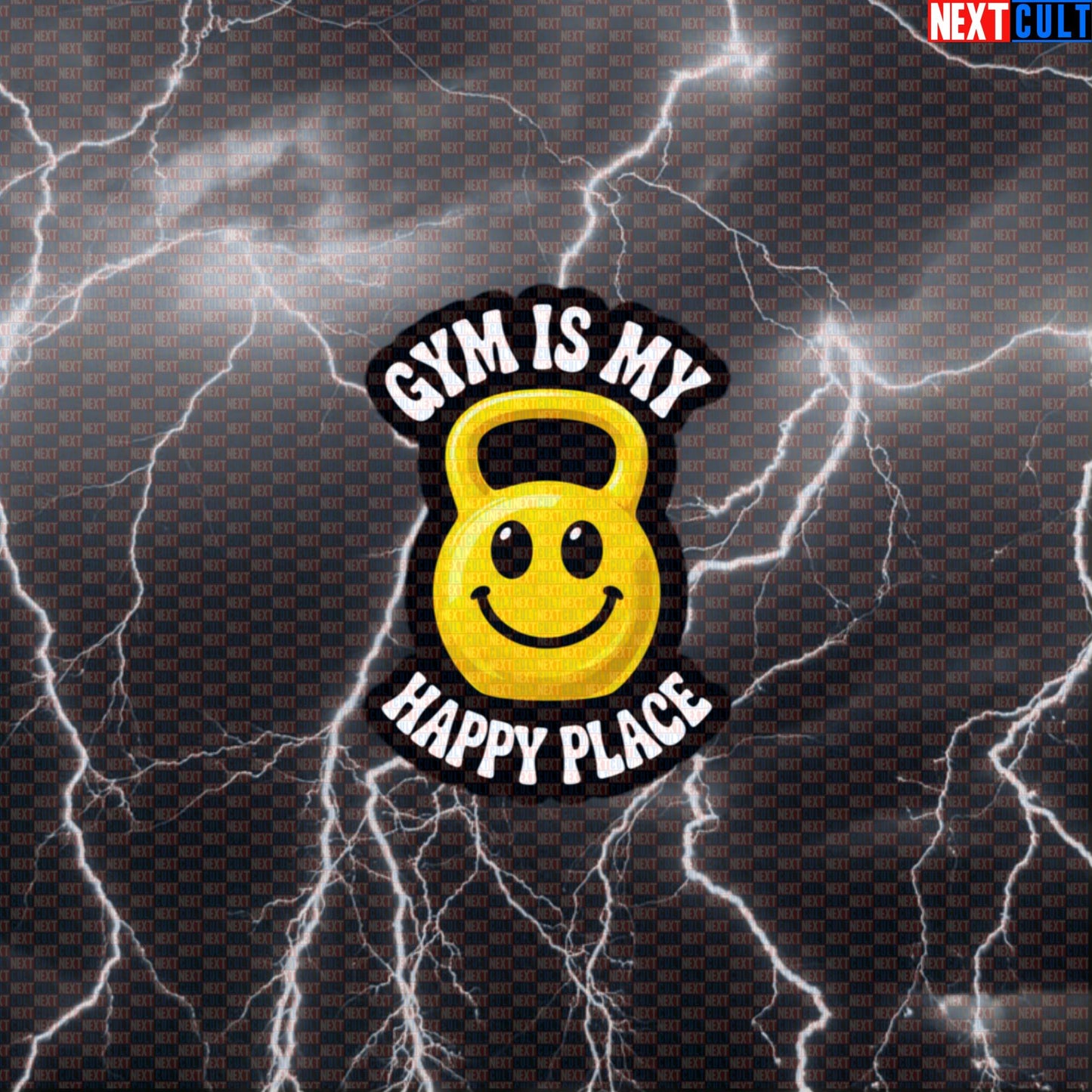 Gym Is My Happy Place Funny Gym Sticker Happy Kettlebell Emoji Decal Default Title Stickers Bodybuilding Fitness Gym Kettlebell Workout Next Cult Brand