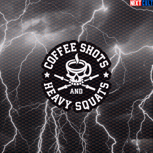 Coffee Shots & Heavy Squats Funny Gym Sticker for Caffeine, Lifting and Squat Motivation Default Title Bodybuilding Coffee Fast Food Fitness Gym Leg Day Powerlifting Workout Next Cult Brand