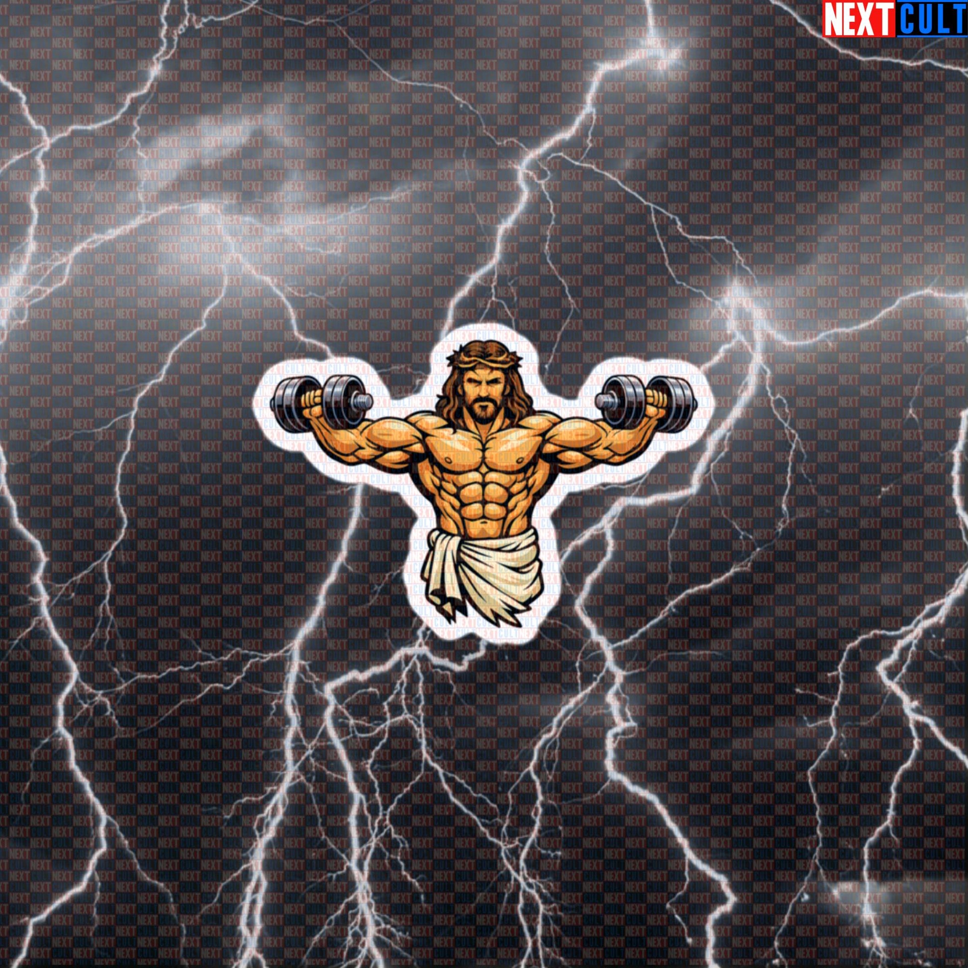 Jesus Christ Dumbbell Cross Lateral Raises Funny Gym Sticker for Easter Fitness Meme Default Title Bodybuilding Easter Fitness Gym Jesus Workout Next Cult Brand