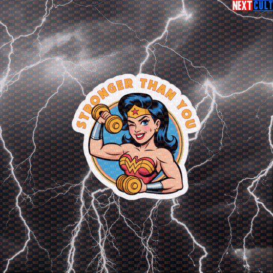 Stronger Than You Funny Gym Sticker Wonder Woman Inspired Workout Decal for Fitness Heroes Default Title Stickers Next Cult Brand