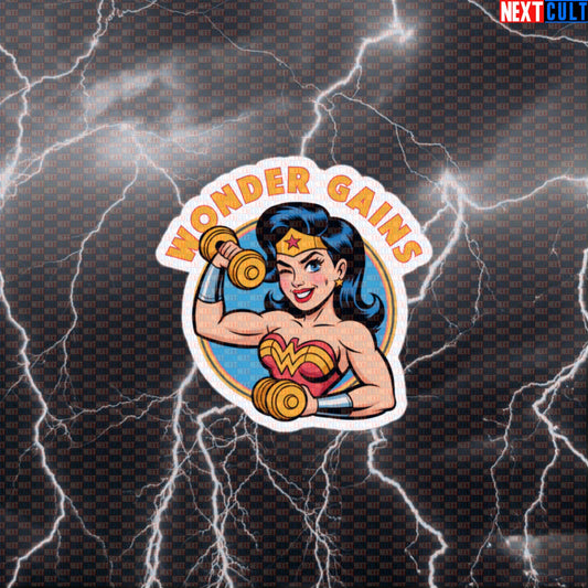 Wonder Gains Funny Gym Sticker Superhero Workout Sticker Decal for Water Bottles Laptops Gym Gear Default Title Stickers Bodybuilding Films Fitness Gym Justice League Superheroes Wonder Woman Workout Next Cult Brand