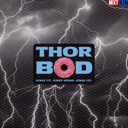 Thor Bod Funny Gym Sticker Decal for Water Bottles Laptops Gym Gear Kinda Fit Kinda Drunk Donut Meme Default Title Avengers Bodybuilding Donuts Fast Food Films Fitness Gym Superheroes Thor Workout Next Cult Brand
