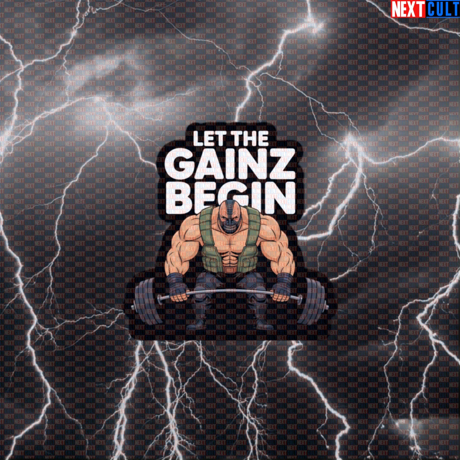 Let the Gainz Begin Funny Gym Sticker Bane Inspired Workout Sticker Decal for Gym Bros and Lifters Default Title Bane Bodybuilding Films Fitness Gym Leg Day Powerlifting Superheroes Workout Next Cult Brand