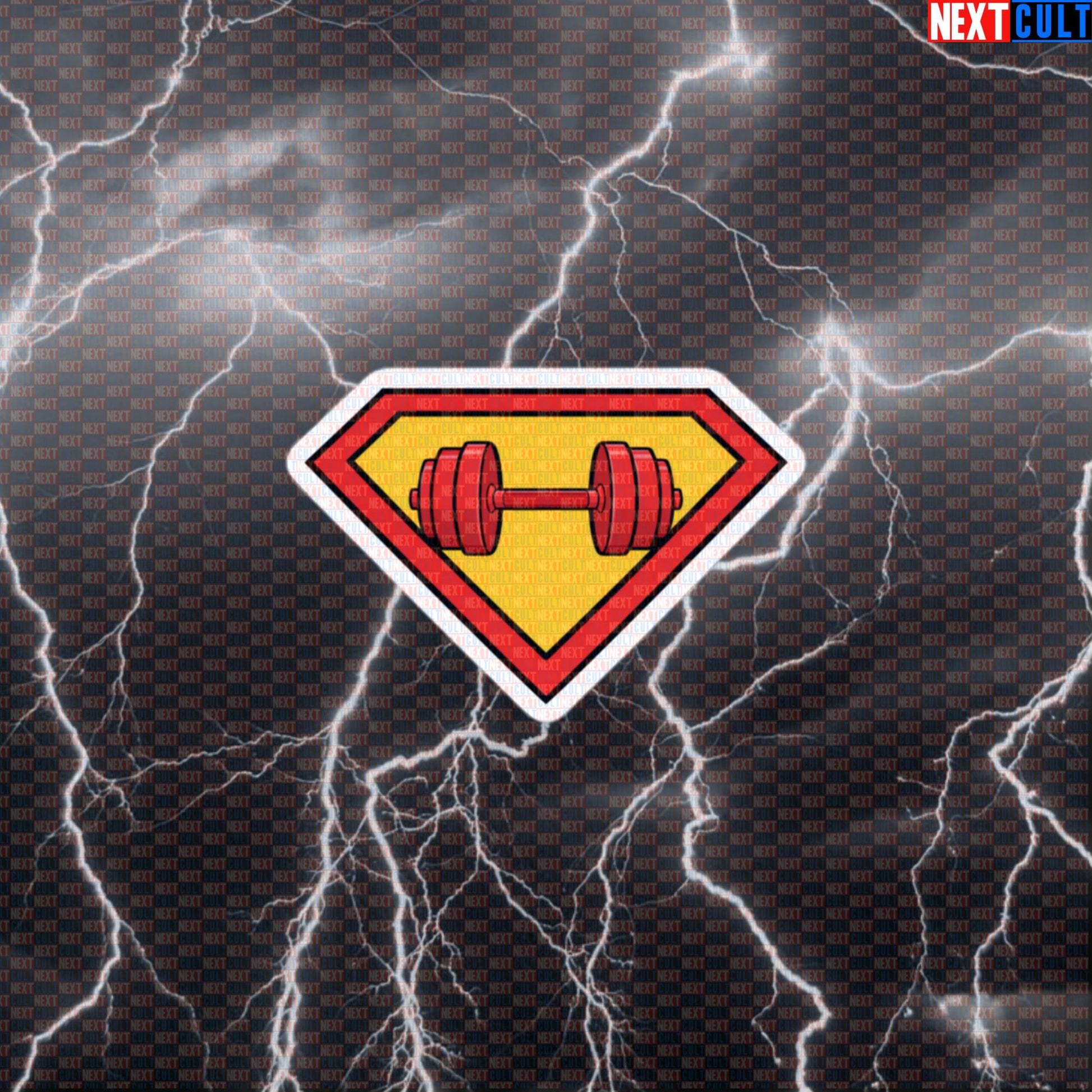 Superman Dumbbells Logo Funny Gym Sticker – Superhero Workout Sticker Fitness Bodybuilding Powerlifting Meme Decal Default Title Stickers Next Cult Brand