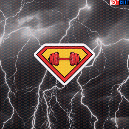 Superman Dumbbells Logo Funny Gym Sticker – Superhero Workout Sticker Fitness Bodybuilding Powerlifting Meme Decal Default Title Stickers Next Cult Brand