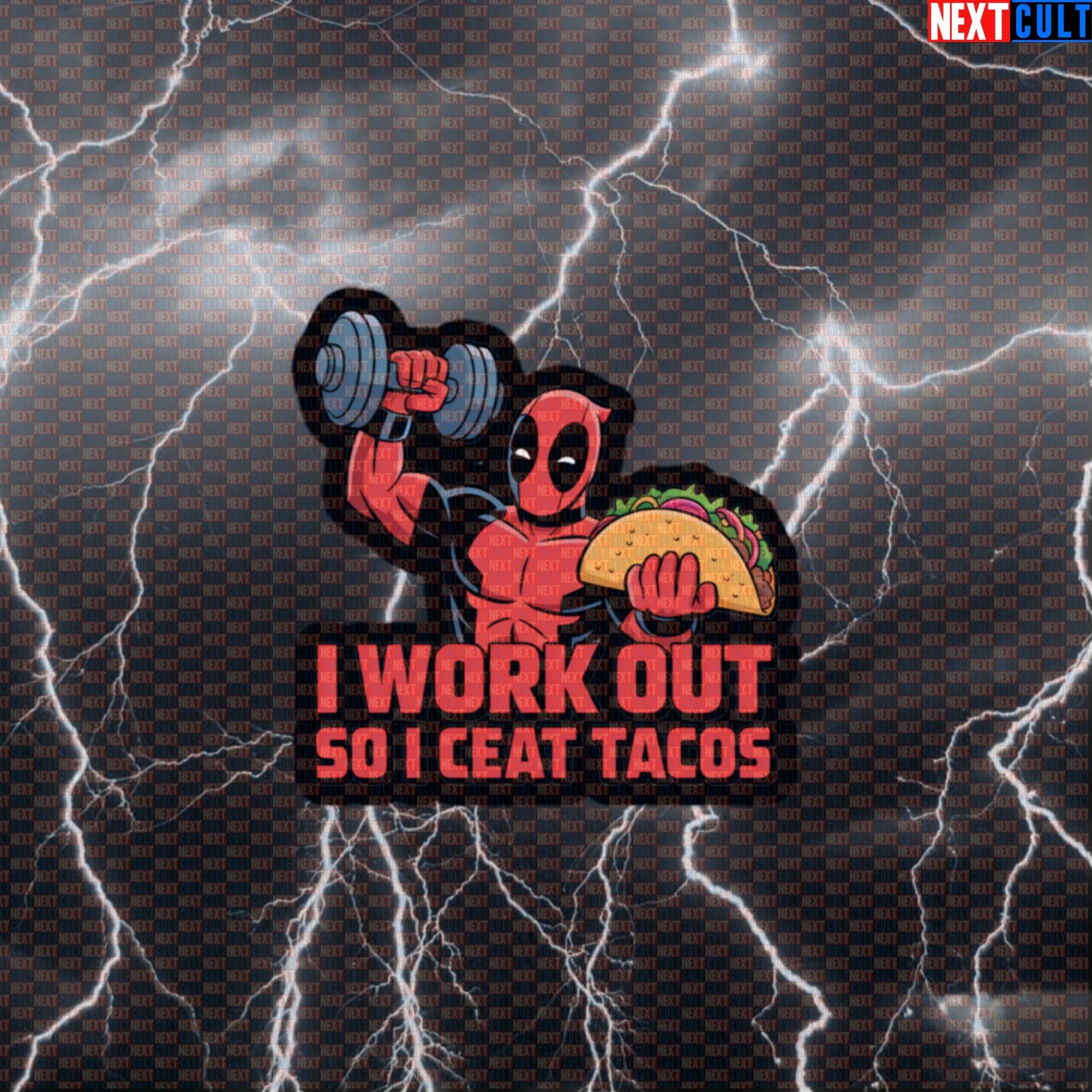 I Work Out So I Can Eat Tacos Funny Gym Sticker Decal for Water Bottles Laptops Gym Gear Deadpool Fans Default Title Bodybuilding Deadpool Fast Food Films Fitness Gym Superheroes Workout Next Cult Brand