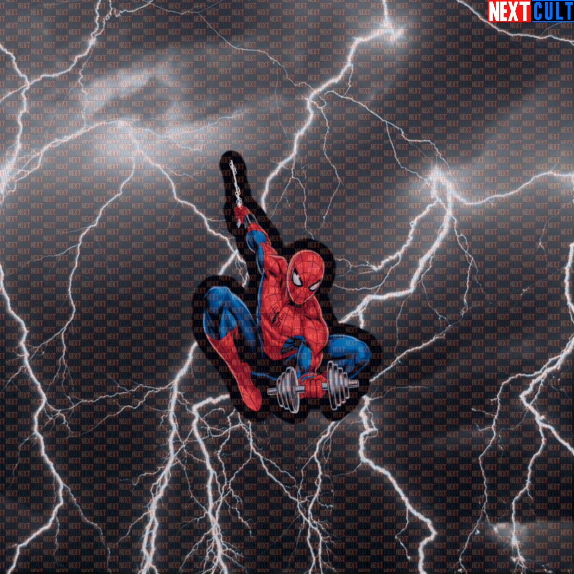 Spider-Man Funny Gym Sticker Lifting Dumbbells Workout Sticker Fitness Bodybuilding Powerlifting Meme Decal Default Title Stickers Next Cult Brand