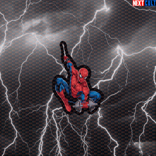 Spider-Man Funny Gym Sticker Lifting Dumbbells Workout Sticker Fitness Bodybuilding Powerlifting Meme Decal Default Title Stickers Next Cult Brand