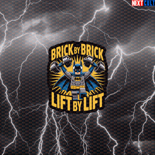 Funny LEGO Batman Gym Sticker Brick by Brick Lift by Lift Workout Sticker Decal for Gym Bros Fitness Meme Lovers Default Title Stickers Next Cult Brand
