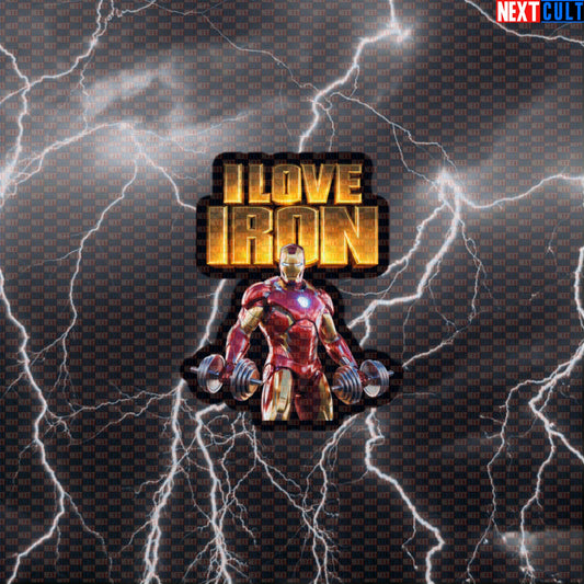 I Love Iron Funny Gym Sticker Iron Man Workout Sticker Fitness Bodybuilding Strength Meme Decal Default Title Stickers Next Cult Brand
