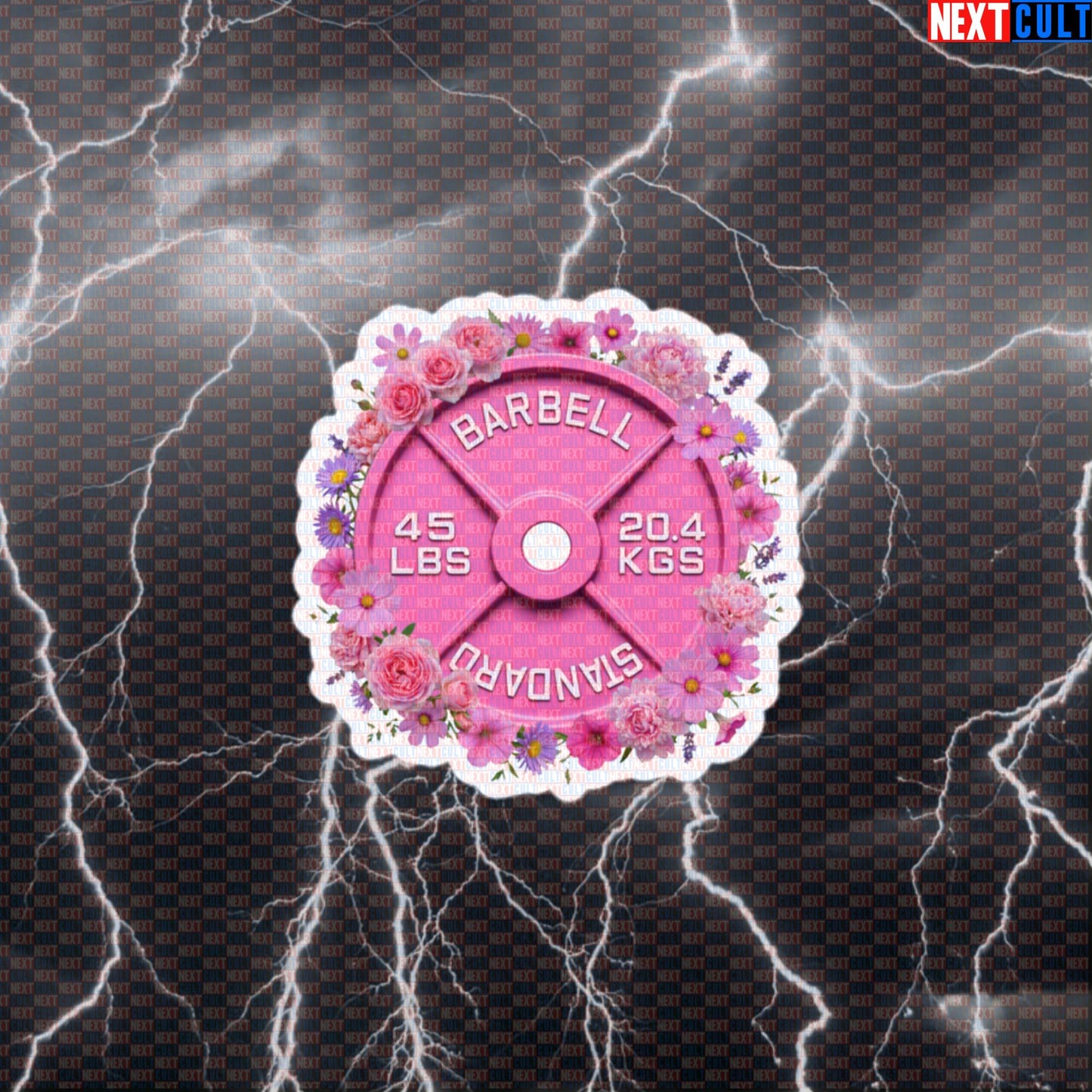 Flowers & Weights Pink 45LB Plate Funny Gym Sticker Floral Fitness Barbell Workout Sticker Decal Default Title Stickers Next Cult Brand
