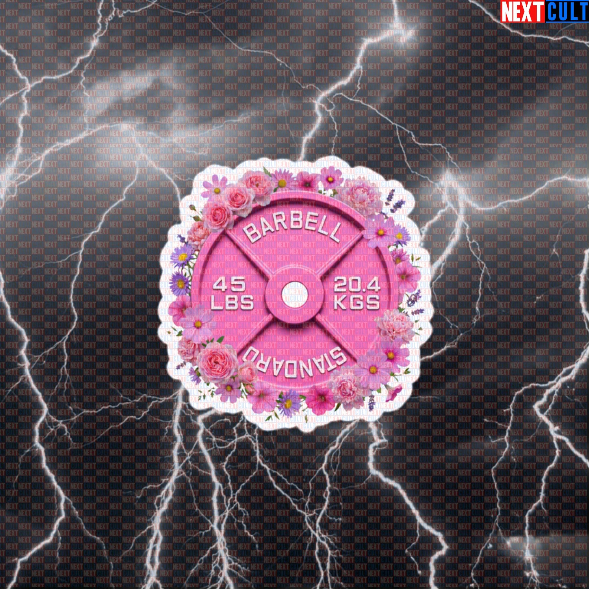 Flowers & Weights Pink 45LB Plate Funny Gym Sticker Floral Fitness Barbell Workout Sticker Decal Default Title Stickers Next Cult Brand
