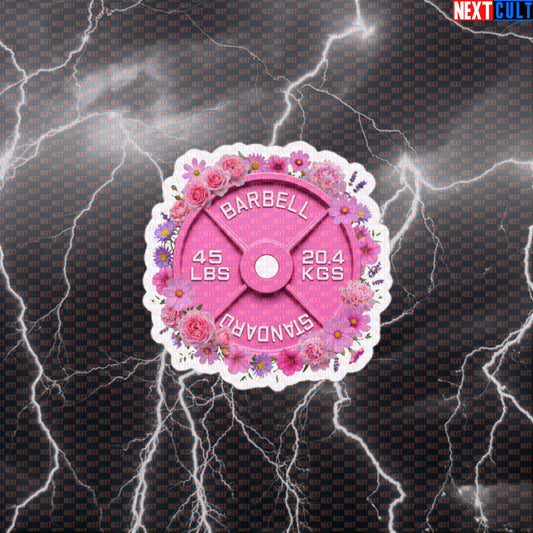 Flowers & Weights Pink 45LB Plate Funny Gym Sticker Floral Fitness Barbell Workout Sticker Decal Default Title Stickers Next Cult Brand