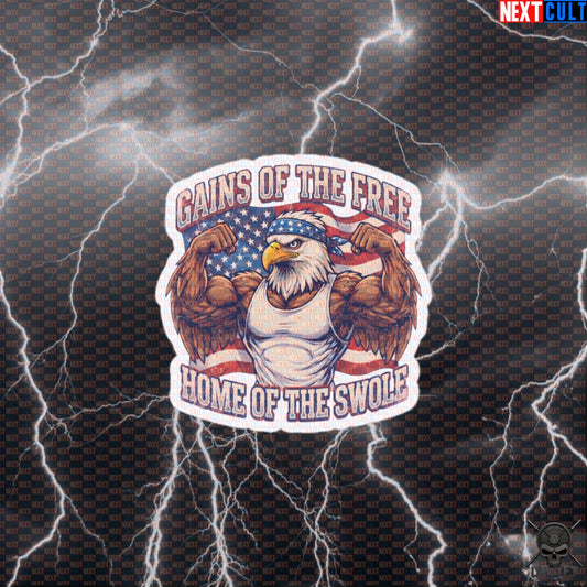 Patriotic Eagle Gym Sticker Gains of the Free USA decal for lifters and 4th of July gym meme fans