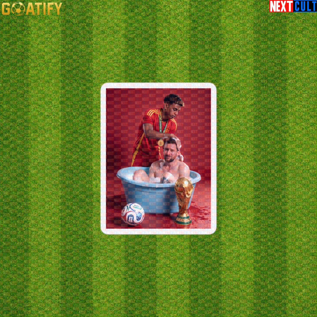Lamine Yamal Sticker – Messi Bath Photo Parody Decal for World Cup and Barcelona Fans