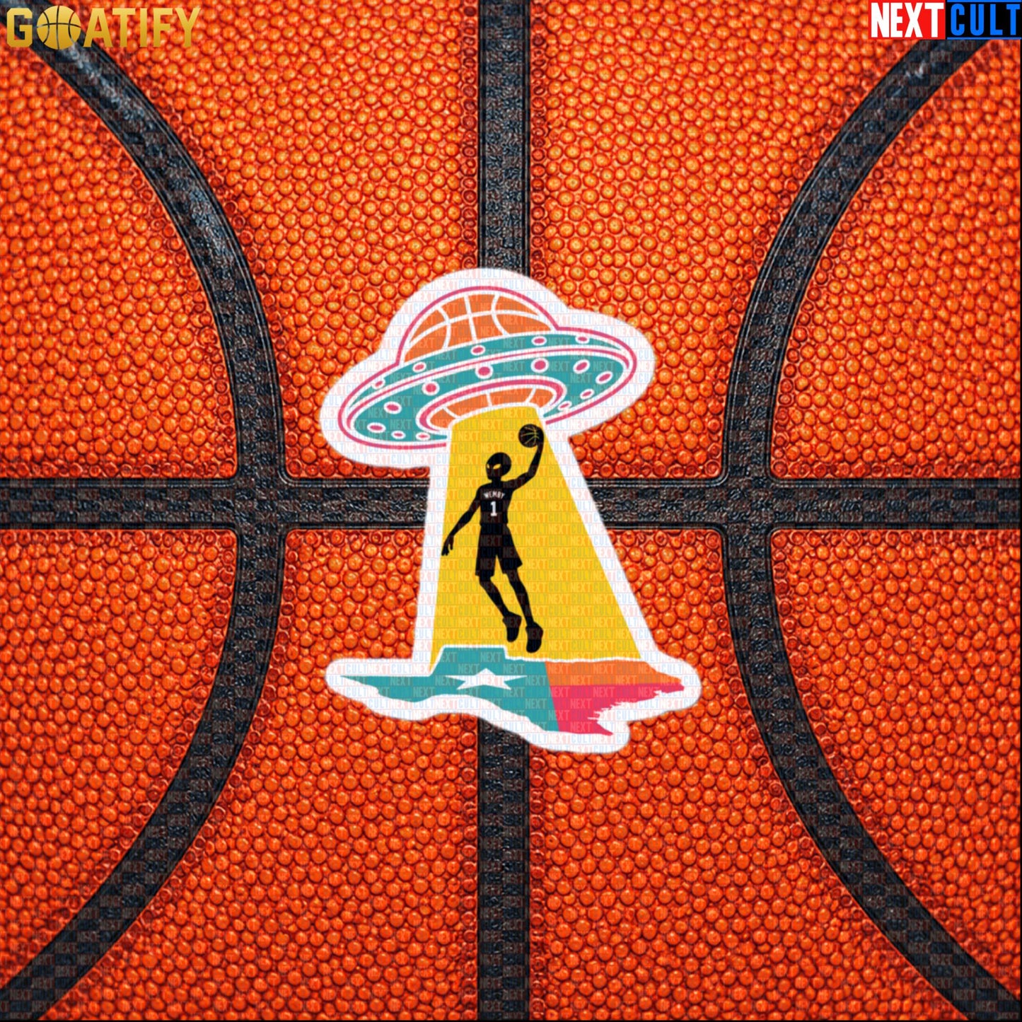 Basketball Sticker Alien Wemby UFO Abduction Decal for Spurs Fans, Laptops and NBA Gifts |  | ["Basketball", "France", "NBA", "San Antonio Spurs", "Victor Wembanyama", "Wemby"]
