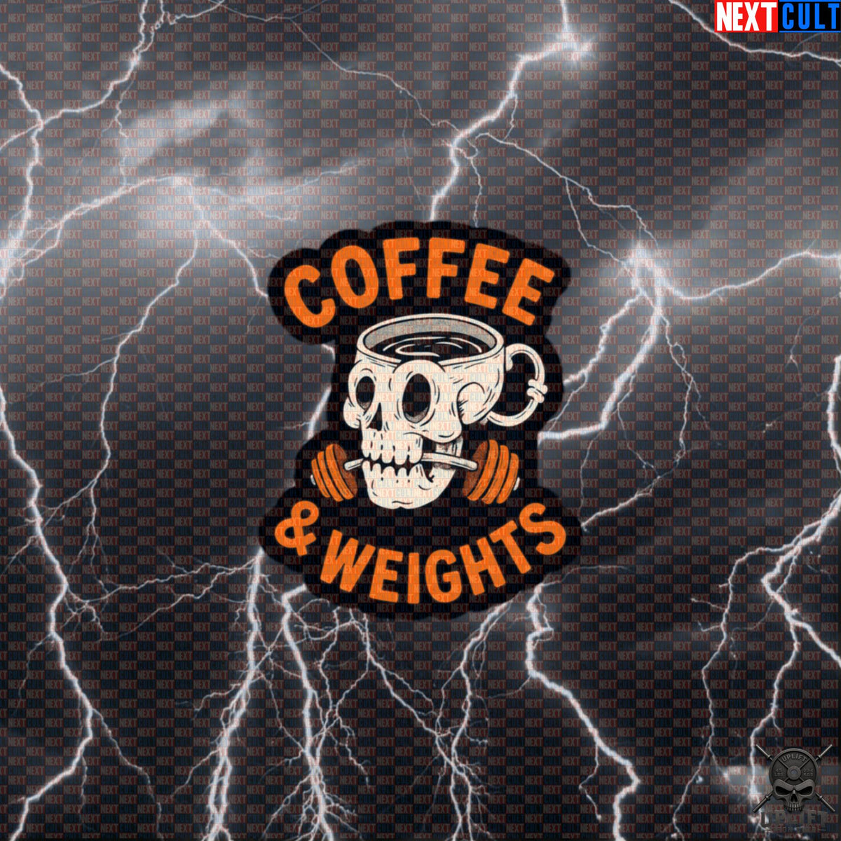 Coffee and Weights Sticker for Coffee Lovers, Lifters and Gym Gear Accessories | Stickers | ["Bodybuilding", "Coffee", "Fitness", "Gym", "NCB", "Powerlifting", "Workout"]