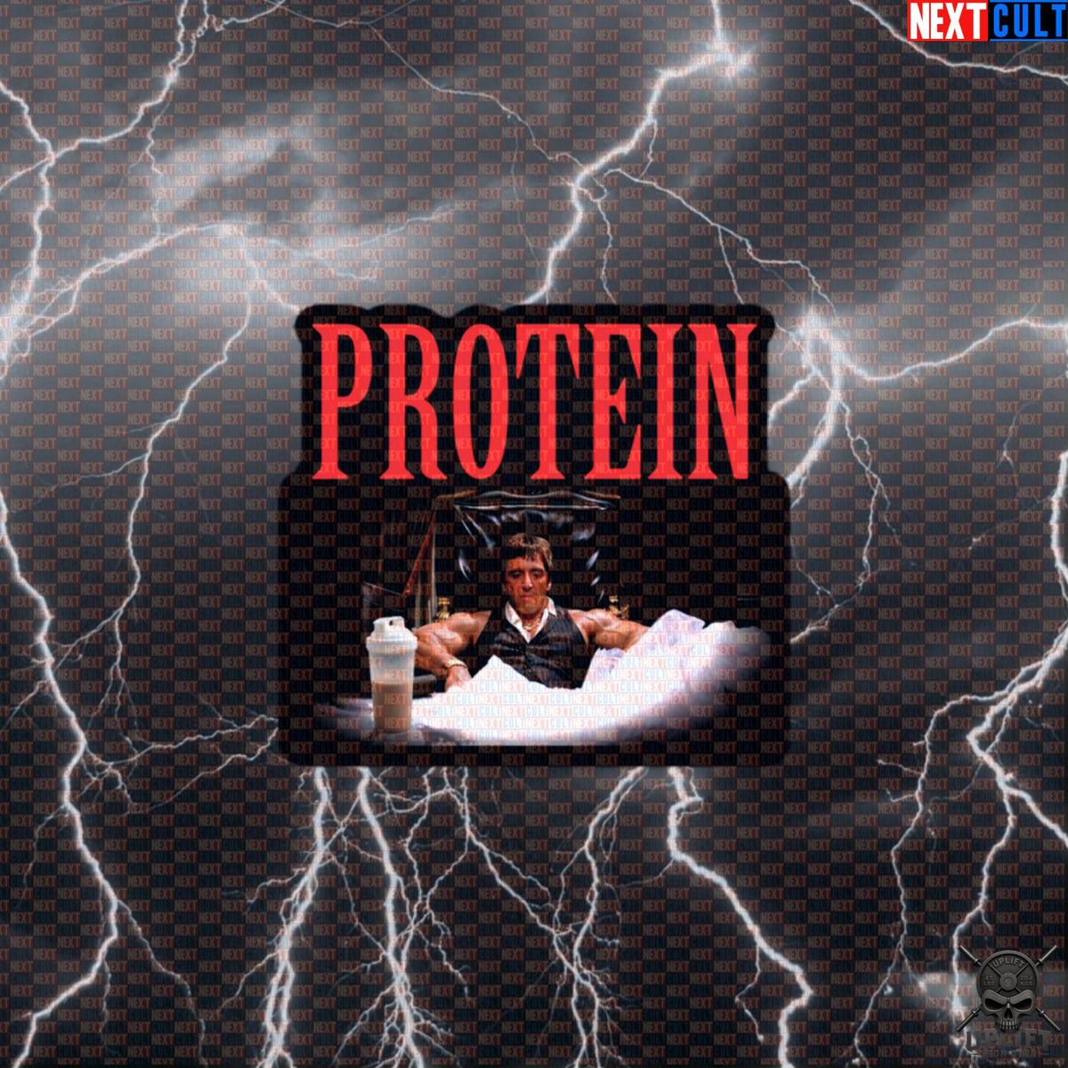 Protein Sticker Scarface Gym Meme for Bodybuilders, Lifters & Movie Buffs | Stickers | ["Bodybuilding", "Films", "Fitness", "Gym", "NCB", "Protein", "Scarface", "Workout"]