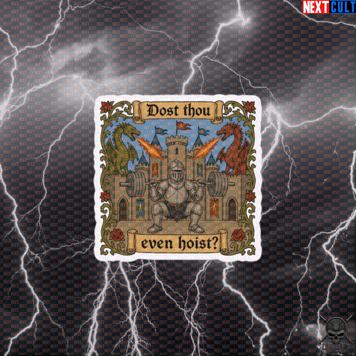 Medieval Gym Sticker – Dost Thou Even Hoist Knight & Dragon Decal for Lifters | Stickers | ["Bodybuilding", "Fitness", "Gym", "Knight", "Leg Day", "NCB", "Powerlifting", "Workout"]