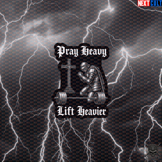 Christian Gym Sticker Pray Heavy Lift Heavier Medieval Knight Decal for Lifters & Powerlifters | Stickers | ["Bodybuilding", "Fitness", "Gym", "Knight", "NCB", "Powerlifting", "Workout"]