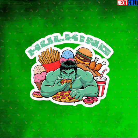 Hulking Bulking Funny Gym Meme Cartoon Bubble-free stickers 4″×4″ Stickers Bulking Fast Food Fitness Gym Hulk Movies Workout Next Cult Brand