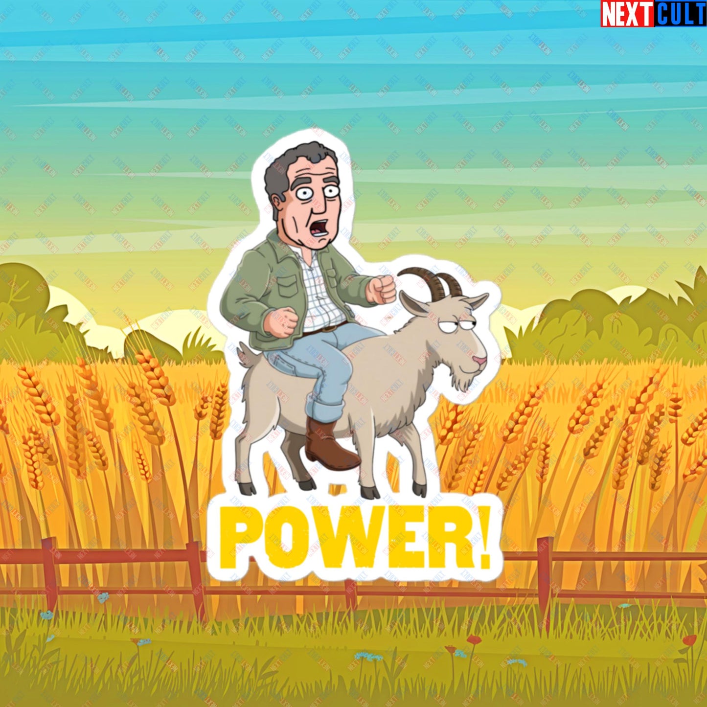 Speed and Power Goat Jeremy Clarkson's Farm Diddly Squat Grand Tour Top Gear Funny Meme Cartoon Bubble-free stickers 4″×4″ Stickers Clarkson's Farm Grand Tour Jeremy Clarkson Top Gear TV Shows Next Cult Brand