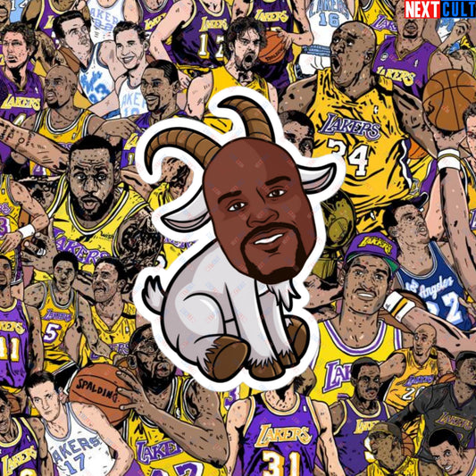 Shaquille O’Neal GOAT Sticker - Shaq Basketball Meme Decal - Greatest of All Time NBA Funny Cartoon Print for Basketball Fans - Perfect Gift for Shaq Lovers Bubble-free stickers 4″×4″ Stickers Basketball G.O.A.T. Los Angeles Lakers NBA Orlando Magic Shaq Next Cult Brand