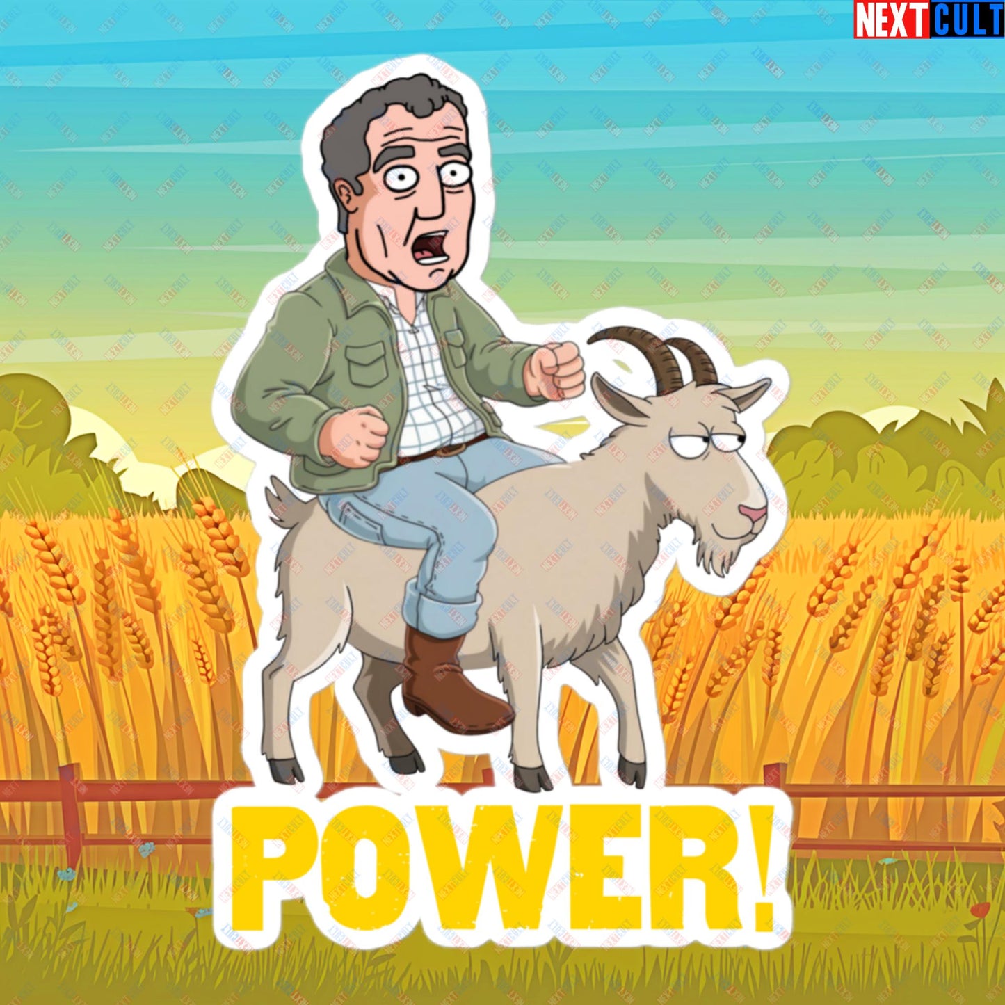 Speed and Power Goat Jeremy Clarkson's Farm Diddly Squat Grand Tour Top Gear Funny Meme Cartoon Bubble-free stickers 5.5″×5.5″ Stickers Clarkson's Farm Grand Tour Jeremy Clarkson Top Gear TV Shows Next Cult Brand